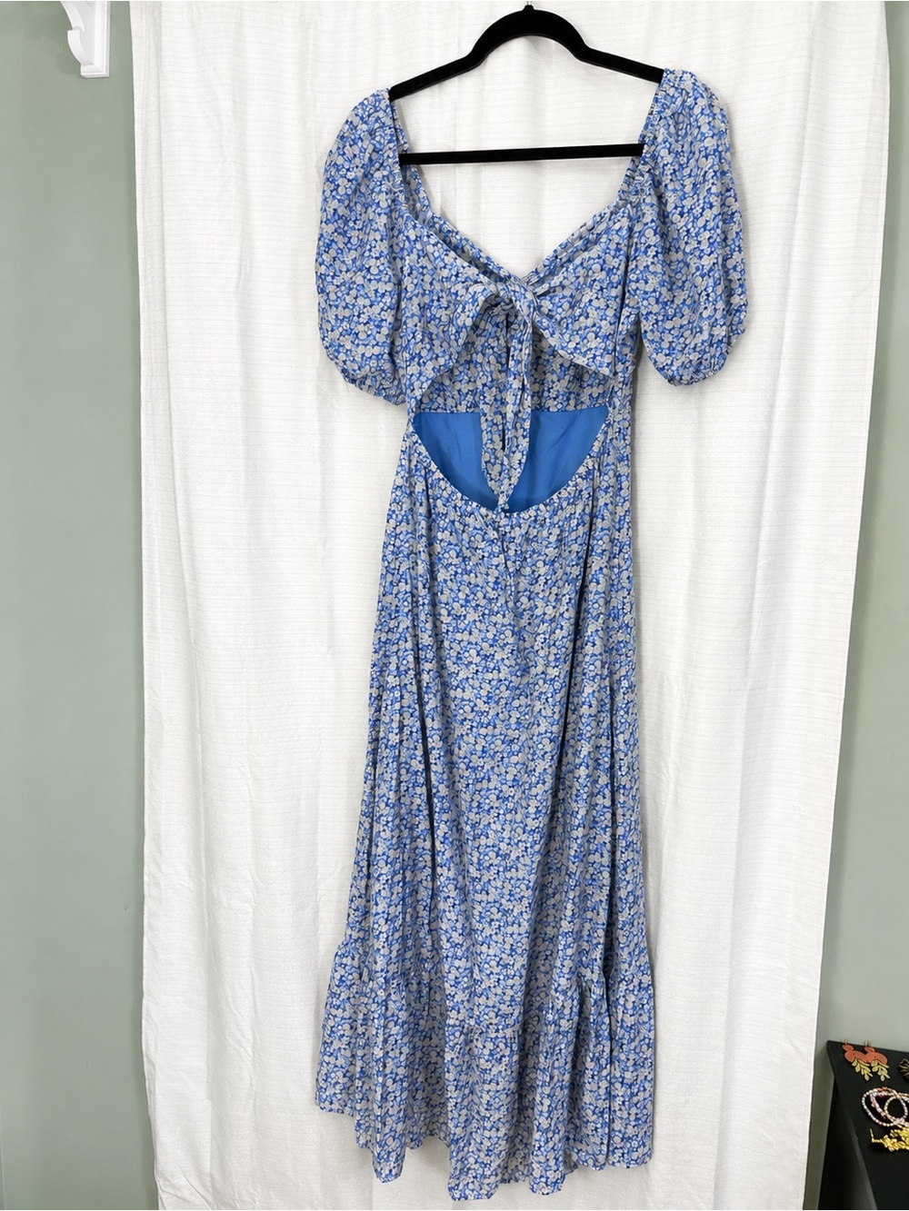 Blu Pepper Blue and White Floral Puff-Sleeve Maxi Dress | Size M - Picture 3 of 4
